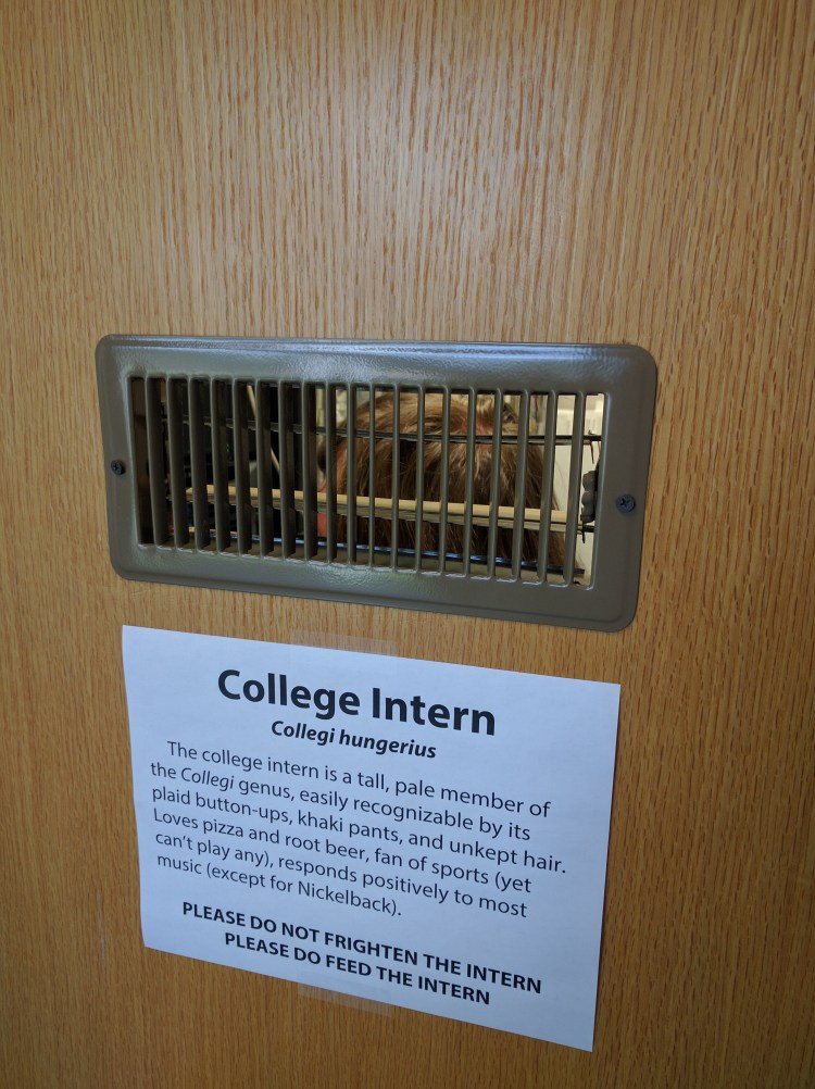 Photo credits: Stephen Gideon Sign credits: Jacob Turner (I sat in a server closet for a few hours, I needed to have fun somehow.)